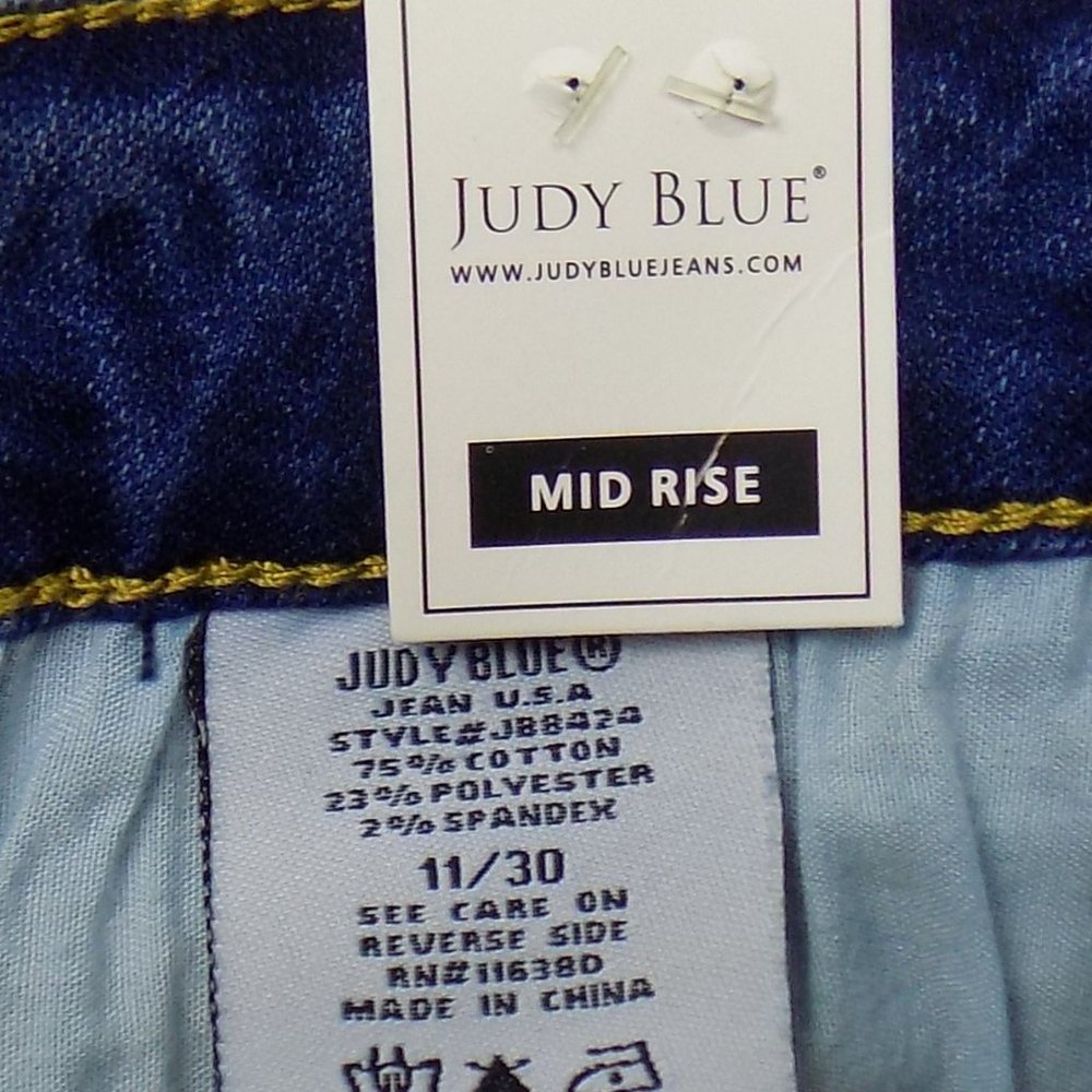 Judy Blue Dark Wash Distressed Skinny Fit Mid-Rise Jeans With Striped Lining NWT - Picture 14 of 14